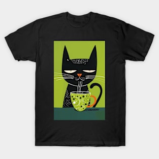 The Coffeine Cat Simple Boho Art T-Shirt